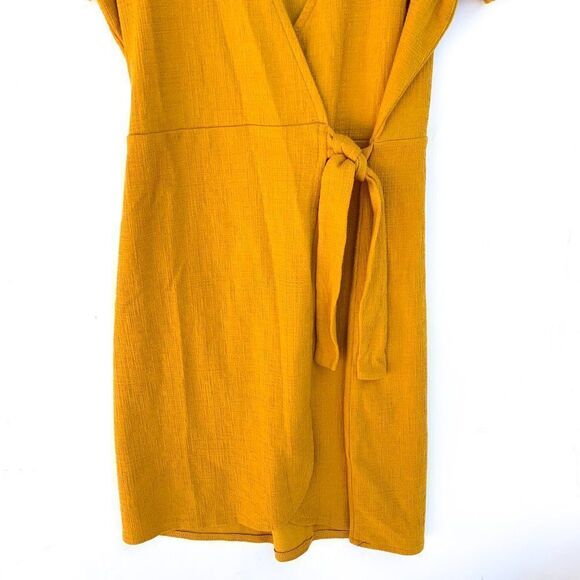 J Crew Factory Mustard Yellow Textured Knit Faux Wrap Dress ak924 - Picture 5 of 8